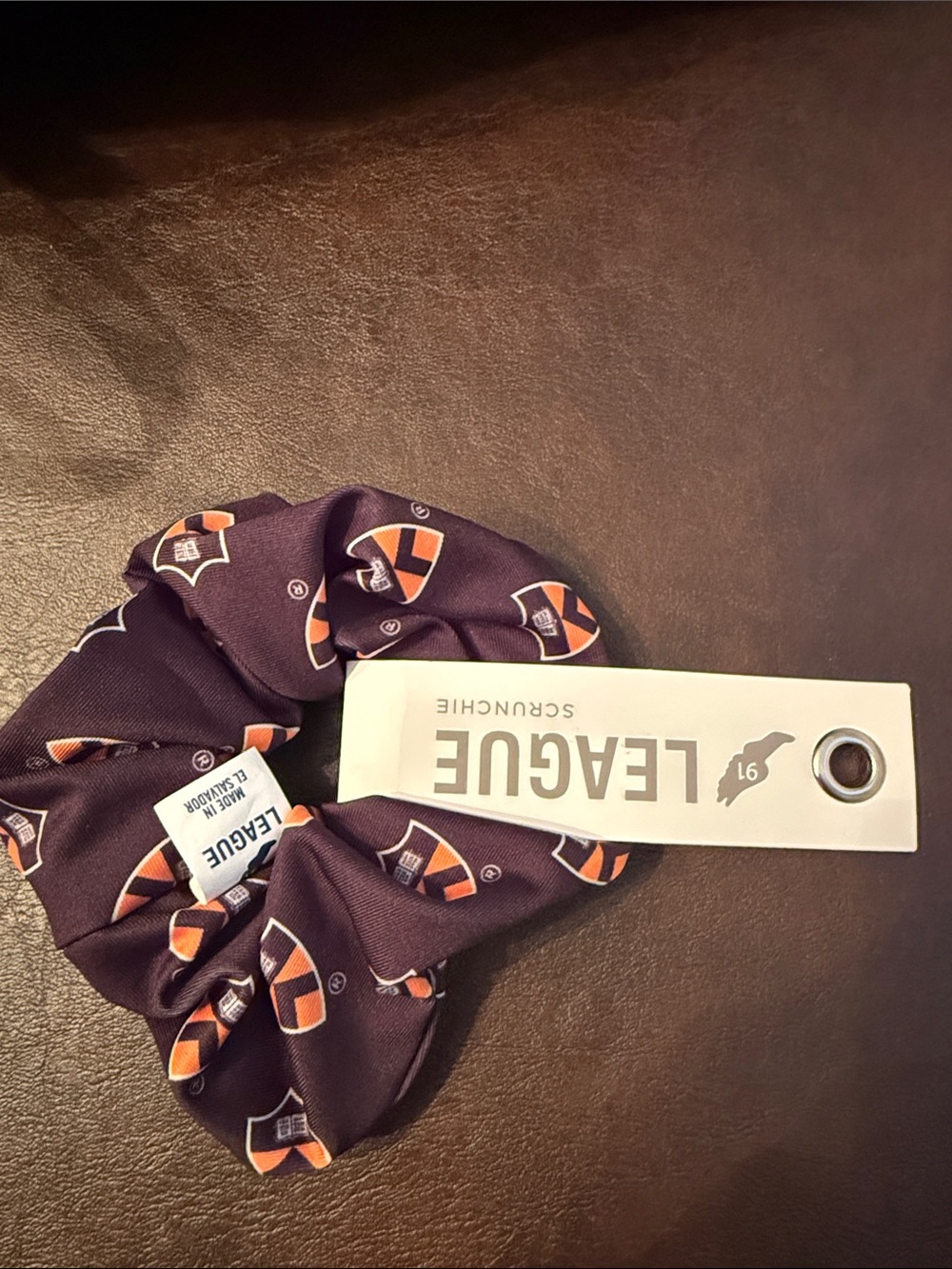 League Purple Scrunchie with Orange Accent Princeton  Print